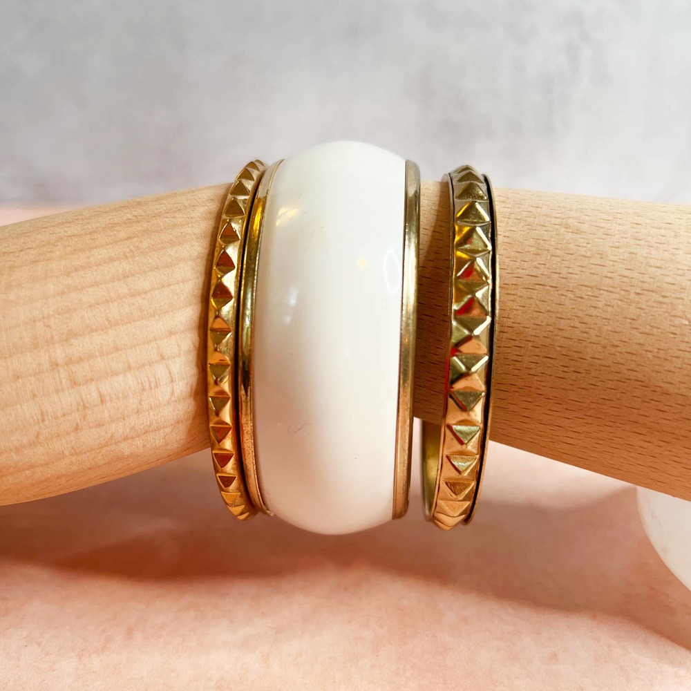 Gold and white bangle bracelet stacker bundle